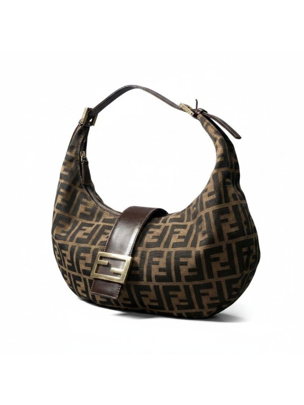 Fendi Zucca Pattern Hobo Half Moon Shoulder Bag Brown